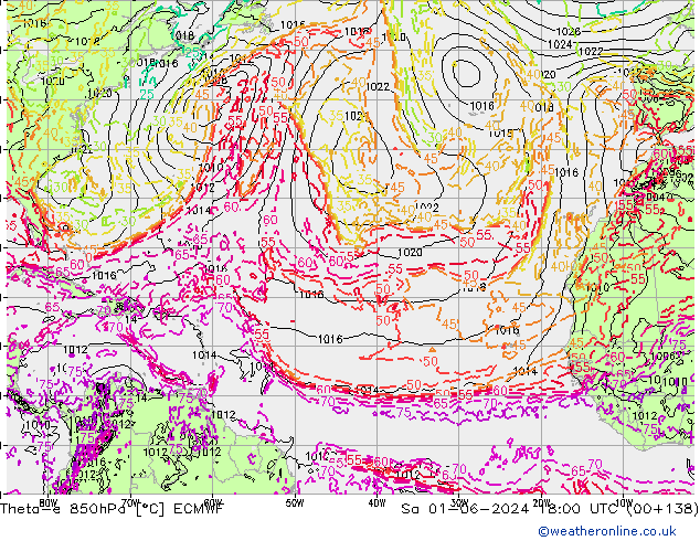 Theta-e 850hPa ECMWF za 01.06.2024 18 UTC