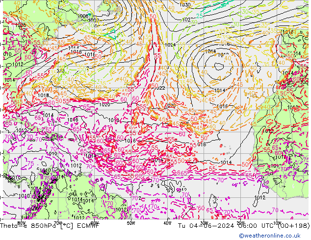 Theta-e 850hPa ECMWF di 04.06.2024 06 UTC