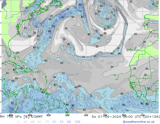 RH 700 hPa ECMWF  01.06.2024 06 UTC