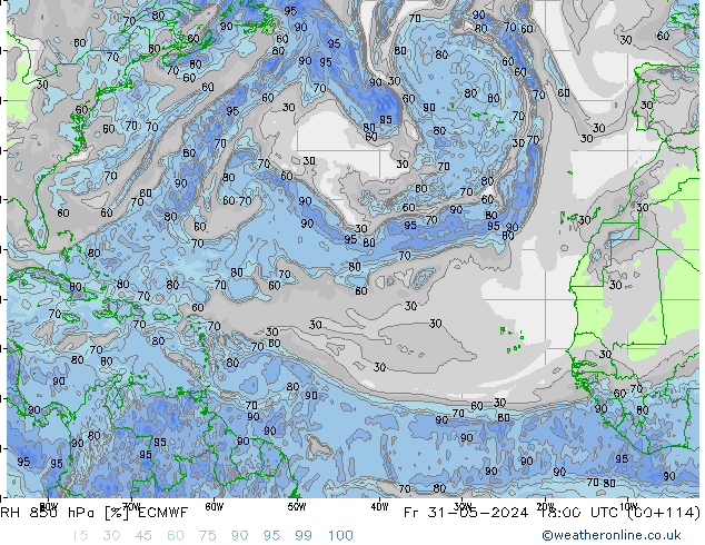 RH 850 hPa ECMWF ven 31.05.2024 18 UTC