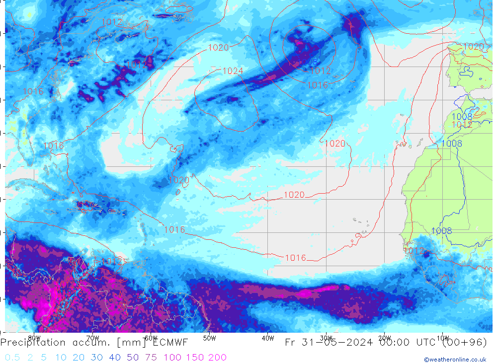 Precipitation accum. ECMWF Pá 31.05.2024 00 UTC
