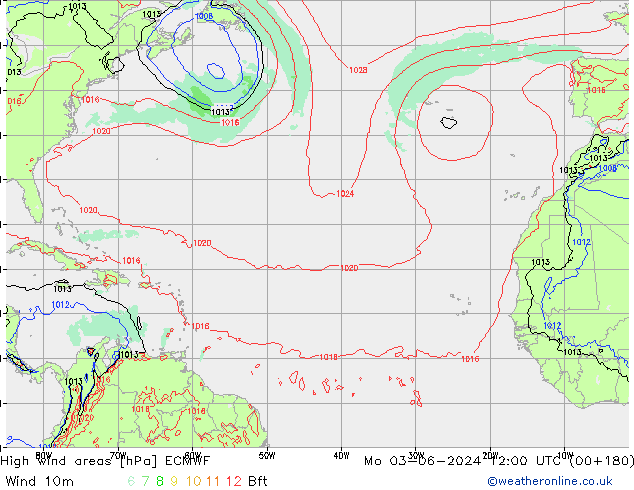 High wind areas ECMWF lun 03.06.2024 12 UTC