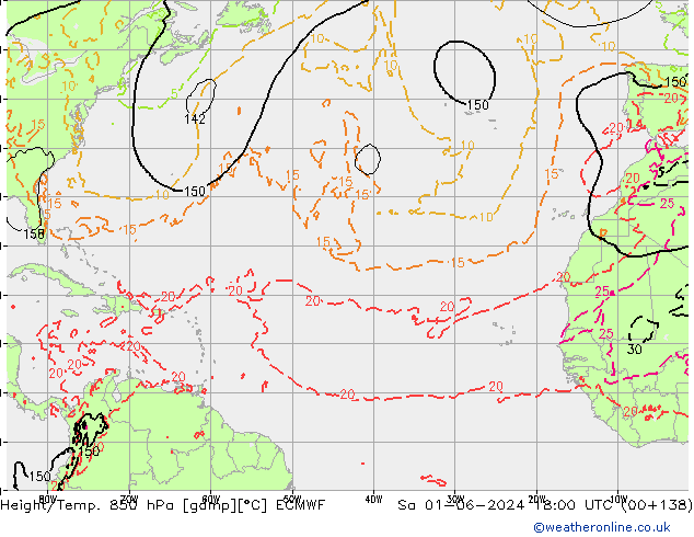 Height/Temp. 850 гПа ECMWF сб 01.06.2024 18 UTC