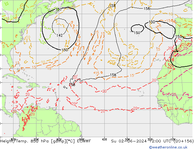 Z500/Rain (+SLP)/Z850 ECMWF Dom 02.06.2024 12 UTC