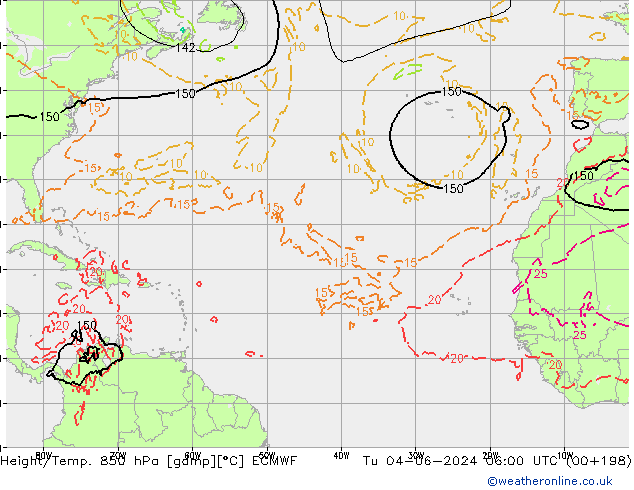 Hoogte/Temp. 850 hPa ECMWF di 04.06.2024 06 UTC