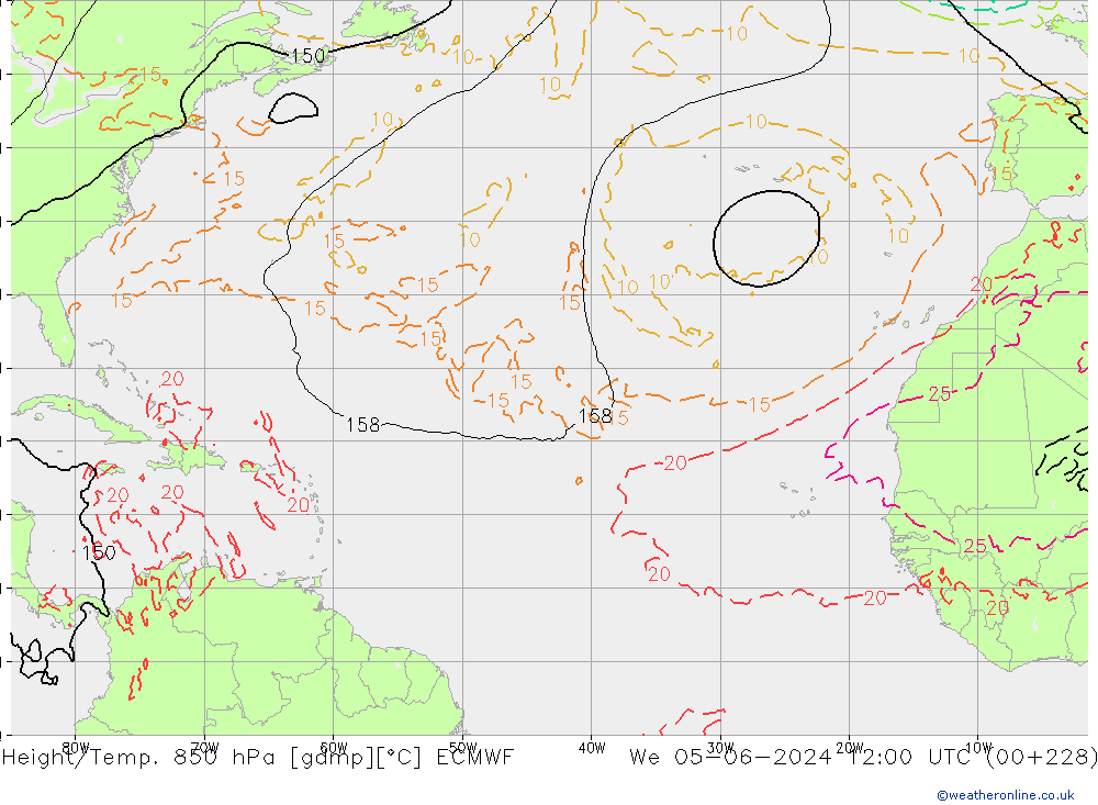 Z500/Yağmur (+YB)/Z850 ECMWF Çar 05.06.2024 12 UTC