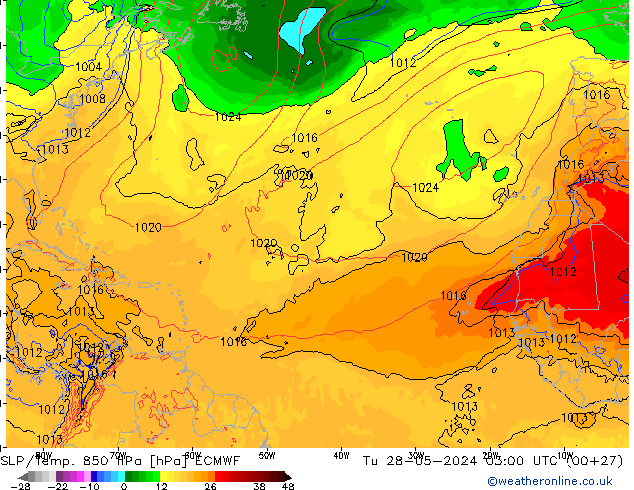 SLP/Temp. 850 hPa ECMWF  28.05.2024 03 UTC