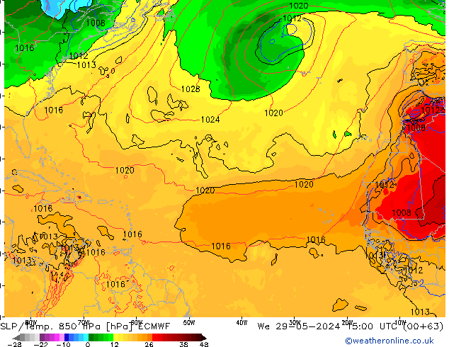 SLP/Temp. 850 hPa ECMWF St 29.05.2024 15 UTC