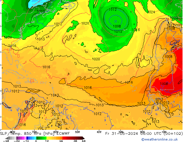 SLP/Temp. 850 hPa ECMWF vr 31.05.2024 06 UTC