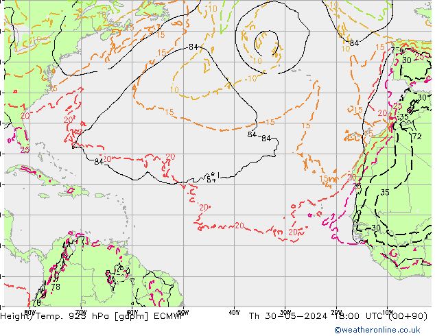 Height/Temp. 925 hPa ECMWF Th 30.05.2024 18 UTC