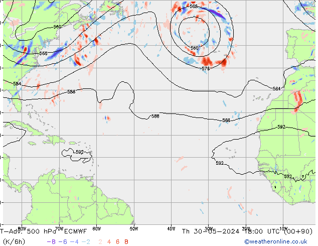 T-Adv. 500 hPa ECMWF Čt 30.05.2024 18 UTC