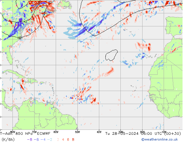 T-Adv. 850 hPa ECMWF Sa 28.05.2024 06 UTC