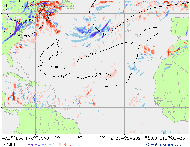 T-Adv. 850 hPa ECMWF Sa 28.05.2024 12 UTC