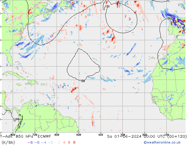 T-Adv. 850 hPa ECMWF sab 01.06.2024 00 UTC