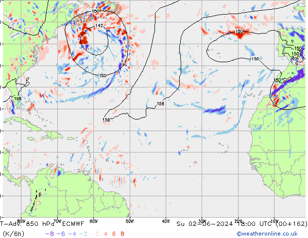 T-Adv. 850 hPa ECMWF Ne 02.06.2024 18 UTC