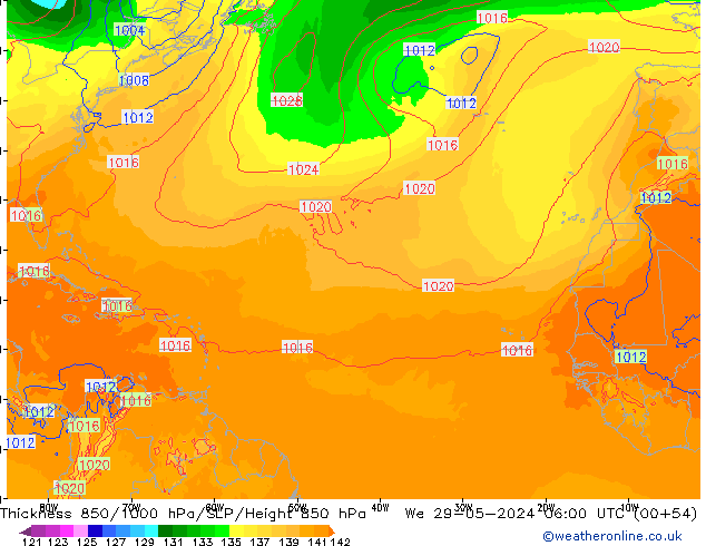 Schichtdicke 850-1000 hPa ECMWF Mi 29.05.2024 06 UTC