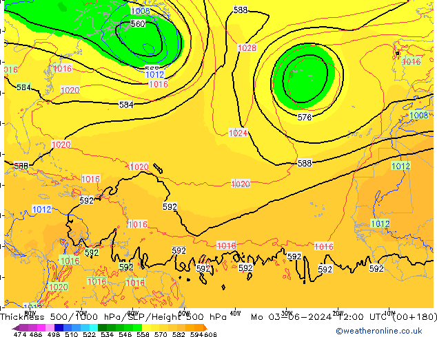 Espesor 500-1000 hPa ECMWF lun 03.06.2024 12 UTC