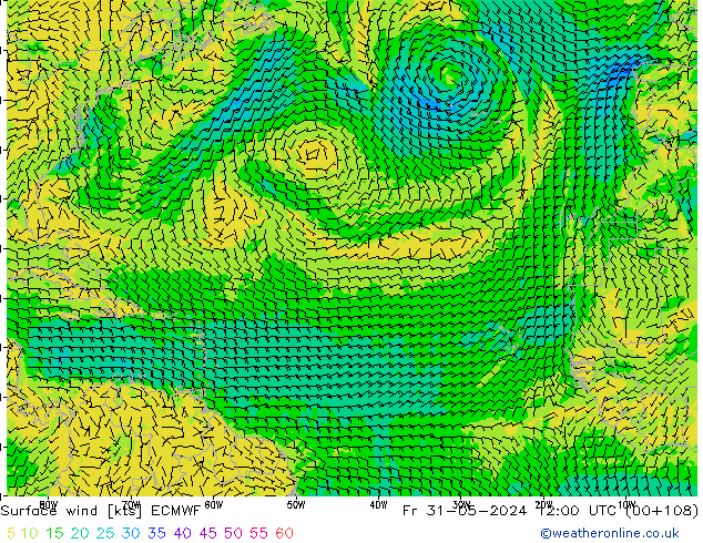 Vent 10 m ECMWF ven 31.05.2024 12 UTC