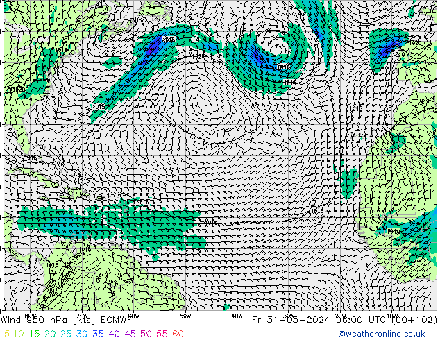 Vento 950 hPa ECMWF Sex 31.05.2024 06 UTC