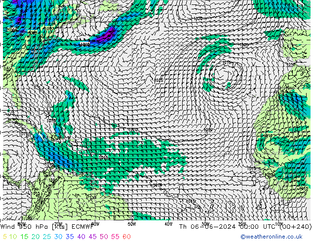 Wind 950 hPa ECMWF Čt 06.06.2024 00 UTC