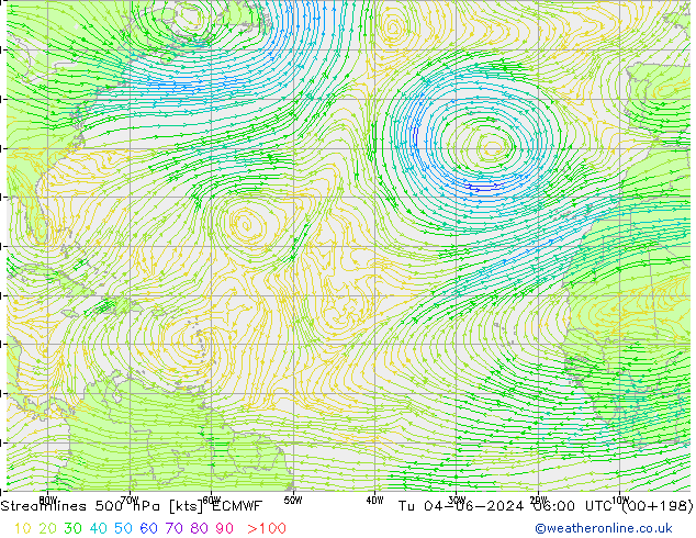 Stroomlijn 500 hPa ECMWF di 04.06.2024 06 UTC