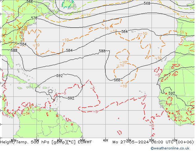 Z500/Yağmur (+YB)/Z850 ECMWF Pzt 27.05.2024 06 UTC