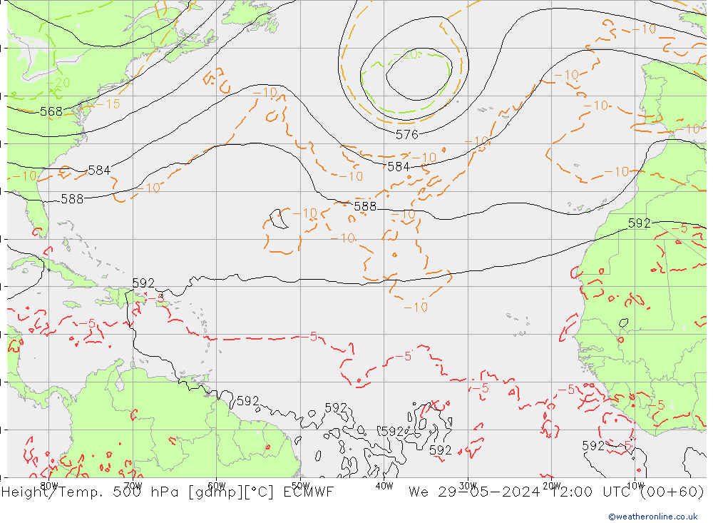 Height/Temp. 500 hPa ECMWF We 29.05.2024 12 UTC