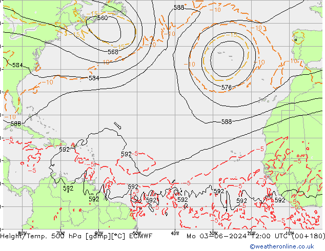 Z500/Rain (+SLP)/Z850 ECMWF lun 03.06.2024 12 UTC