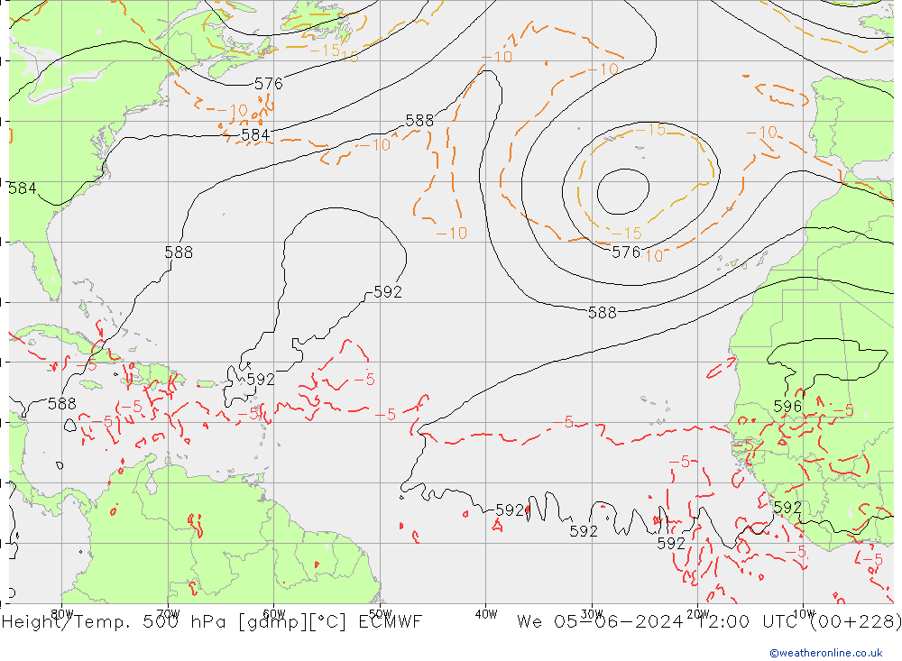 Z500/Yağmur (+YB)/Z850 ECMWF Çar 05.06.2024 12 UTC