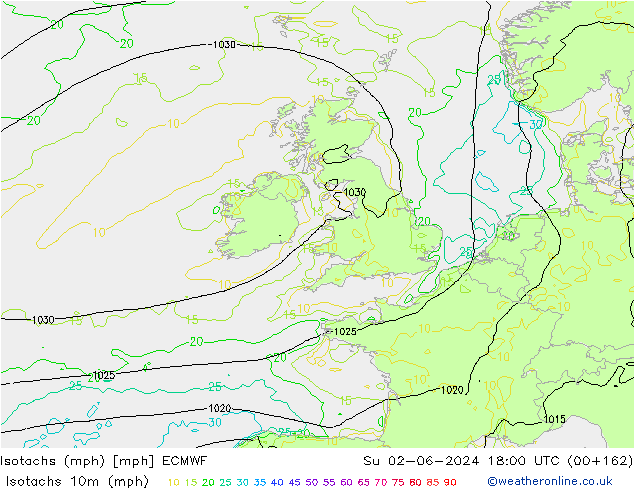 Isotachs (mph) ECMWF Ne 02.06.2024 18 UTC