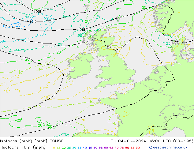 Isotachs (mph) ECMWF Tu 04.06.2024 06 UTC