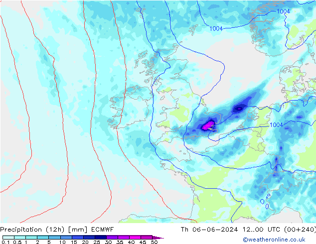 Precipitation (12h) ECMWF Čt 06.06.2024 00 UTC