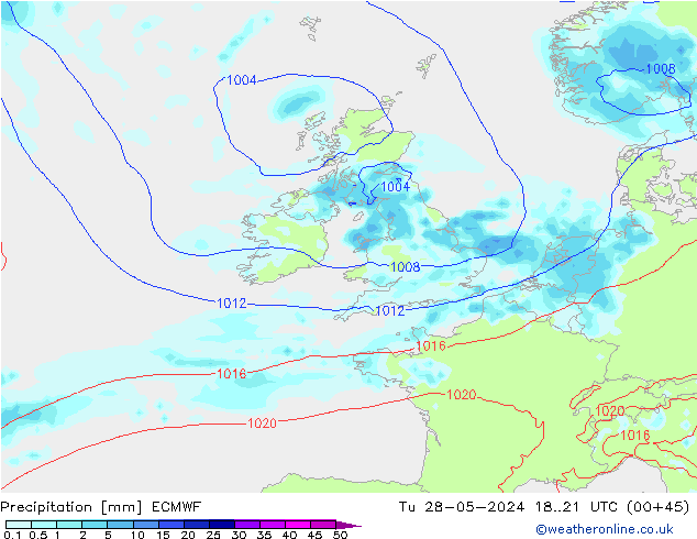 Precipitation ECMWF Tu 28.05.2024 21 UTC