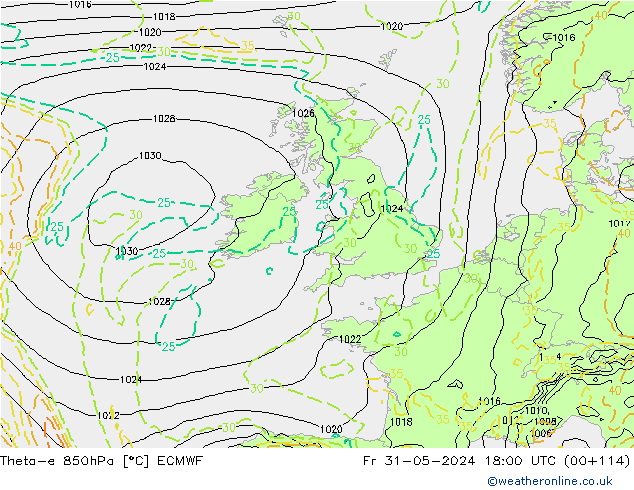 Theta-e 850гПа ECMWF пт 31.05.2024 18 UTC