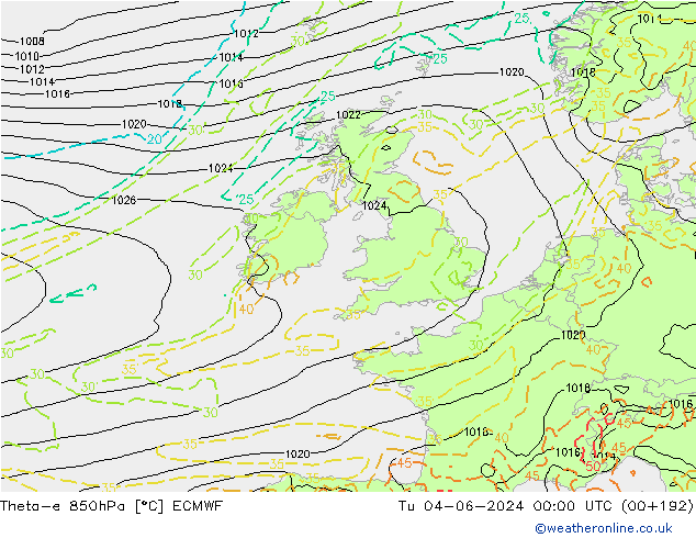 Theta-e 850hPa ECMWF di 04.06.2024 00 UTC