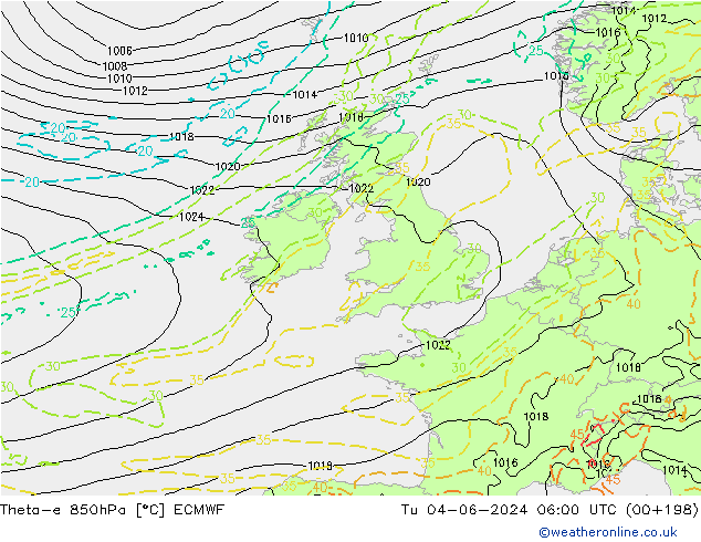 Theta-e 850hPa ECMWF  04.06.2024 06 UTC