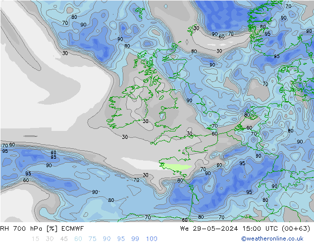 700 hPa Nispi Nem ECMWF Çar 29.05.2024 15 UTC