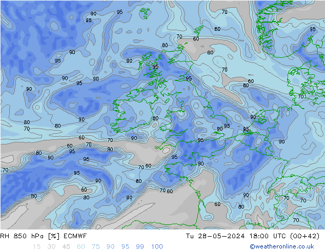 RH 850 hPa ECMWF Ter 28.05.2024 18 UTC