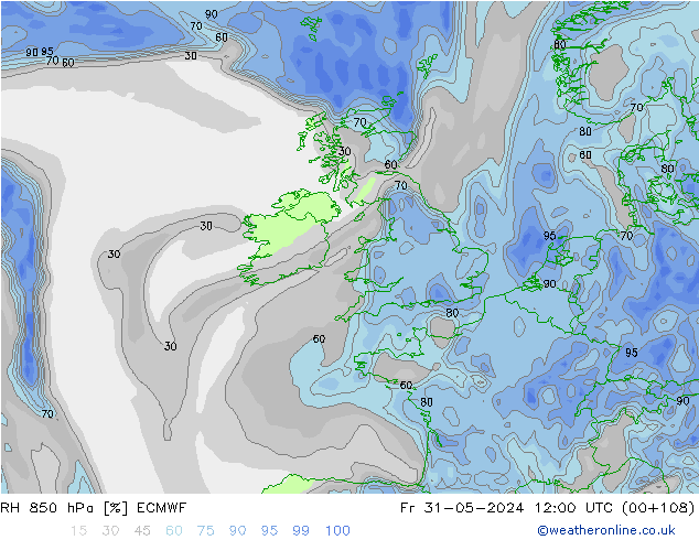 RH 850 гПа ECMWF пт 31.05.2024 12 UTC