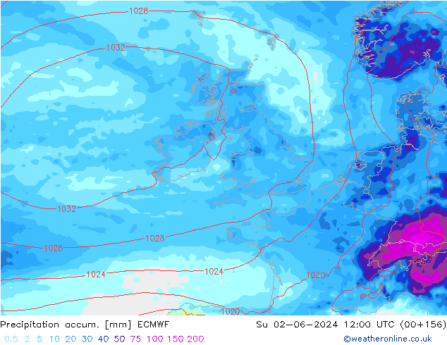 Precipitation accum. ECMWF nie. 02.06.2024 12 UTC