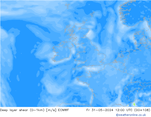 Deep layer shear (0-1km) ECMWF пт 31.05.2024 12 UTC