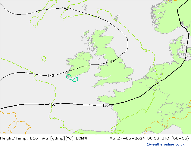 Z500/Rain (+SLP)/Z850 ECMWF Mo 27.05.2024 06 UTC