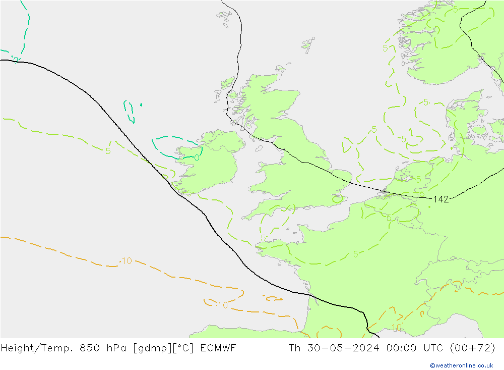 Z500/Rain (+SLP)/Z850 ECMWF czw. 30.05.2024 00 UTC