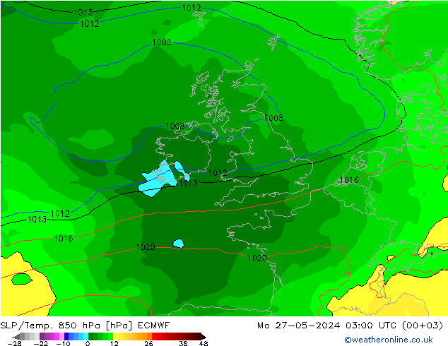 SLP/Temp. 850 hPa ECMWF  27.05.2024 03 UTC