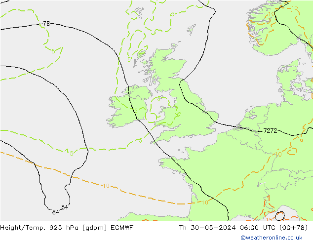Geop./Temp. 925 hPa ECMWF jue 30.05.2024 06 UTC
