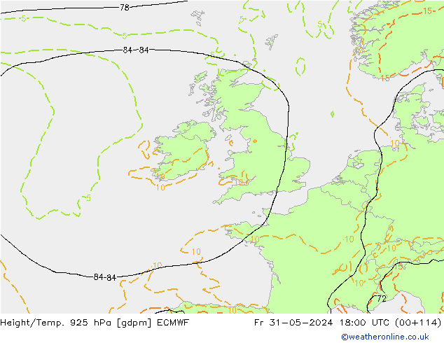 Height/Temp. 925 гПа ECMWF пт 31.05.2024 18 UTC