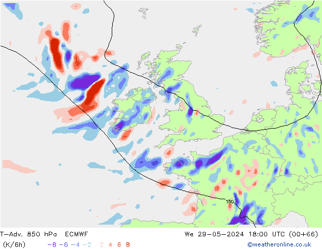 T-Adv. 850 hPa ECMWF We 29.05.2024 18 UTC