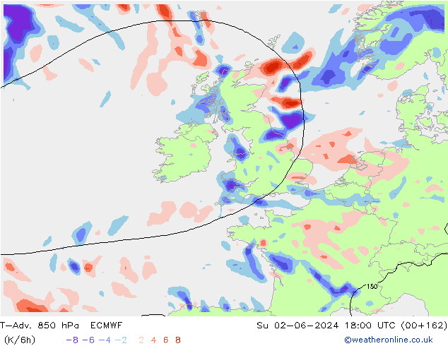 T-Adv. 850 гПа ECMWF Вс 02.06.2024 18 UTC