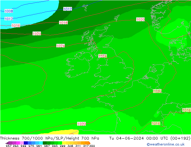 Dikte700-1000 hPa ECMWF di 04.06.2024 00 UTC