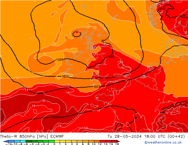 Theta-W 850hPa ECMWF Sa 28.05.2024 18 UTC